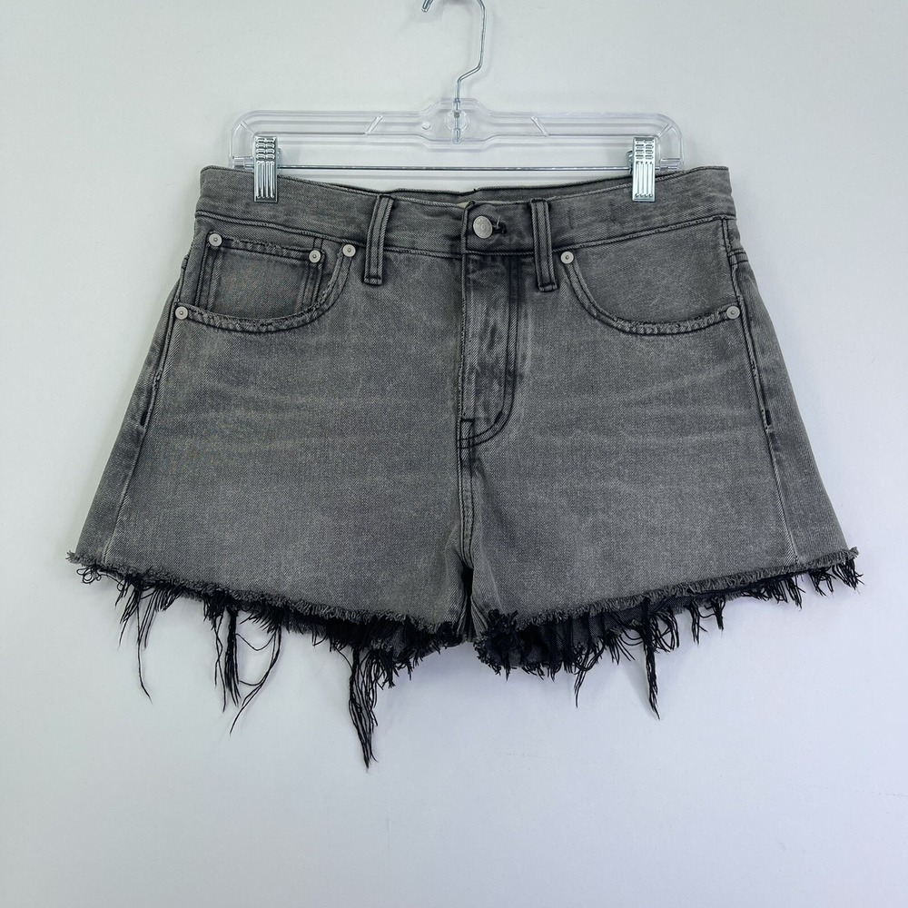 Madewell Womens Relaxed Denim Shorts Size 28 Black High Rise Distressed